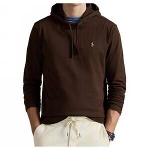 NEW RALPH LAUREN jersey hooded t-shirt in brown